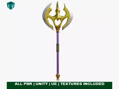 Battle Axe 06 Golden All PBR Unity UE Textures Included Low-poly 3D model