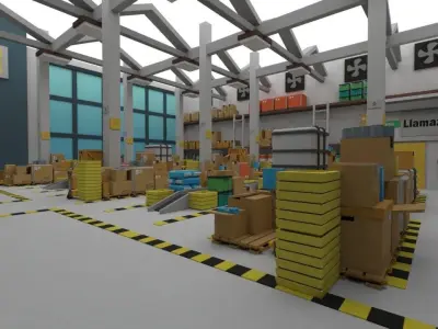 Lowpoly warehouse office building Low-poly 3D model