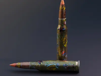 Low Poly 762x54mm AK47 Bullet Game Ready PBR Ammo Free low-poly 3D model