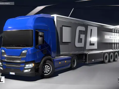 Gridlock - Euro Truck with trailers - PBR low poly tanker Low-poly 3D model