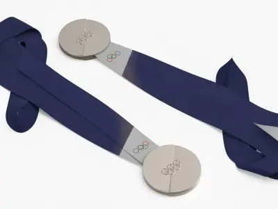 Official Olympic Silver Winner Medal Blue Strap 3D model