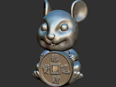 Mouse chinese rat holding coin Free 3D model