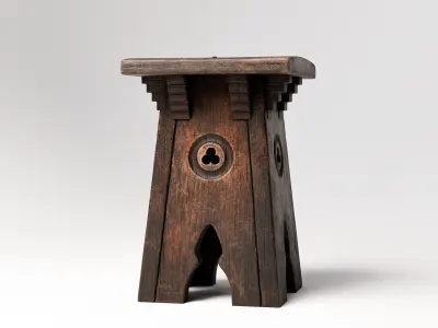 Gothic Oak Stool Low-poly 3D model