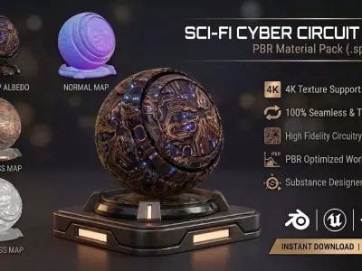 Sci-Fi Cyber Circuit Core  Substance Painter Smart Material  3D model