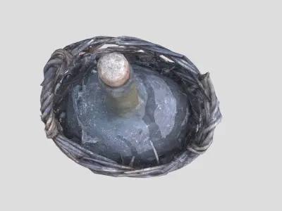 Old wine bottle with basket Low-poly 3D model