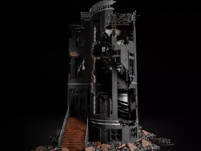 DESTROYED OLD BUILDING POST APOCALYPSE 006 Low-poly 3D model