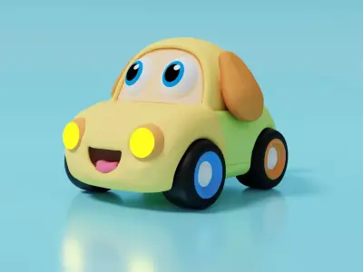 Cute 3D Dog Car Cartoon Model  Stylized Puppy Toy Vehicle 3D model