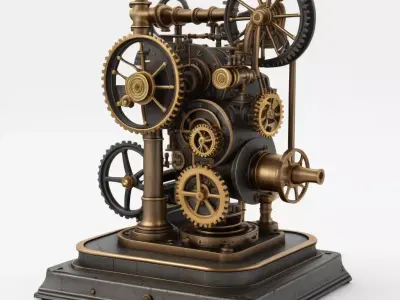 Intricate Steampunk Gear Engine Mechanism 3D model