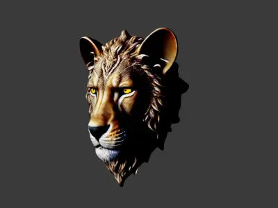 Lion Animal Head Low-poly 3D model get
