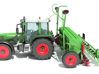 Tractor with Seed Drill 3D model 9