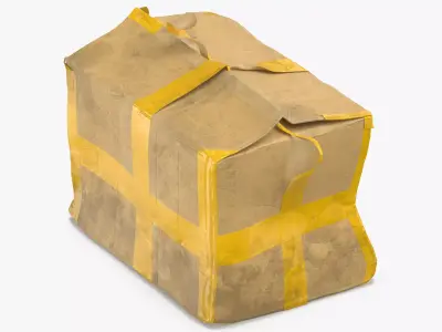 Old Damaged Dirty Cardboard Box Yellow Tape 3D model