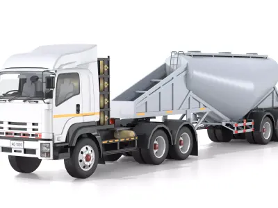 Bulk Cement Trailer Truck with Interior Low-poly 3D model