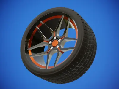 Sports Car Wheel - Rim with Tire Low-poly 3D model