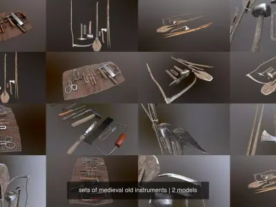 sets of medieval old instruments 3D Model Pack
