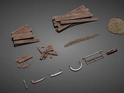 Medieval carpenter props Low-poly 3D model