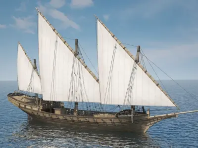 Xebec sailing ship 3D model