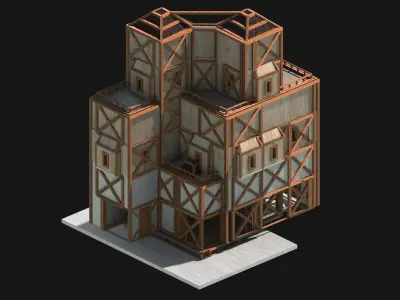 Medieval Low Poly Building Castle Wooden Village Stone House 21 Low-poly 3D model