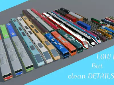 BIG LOW POLY TRAIN PACK Low-poly 3D model