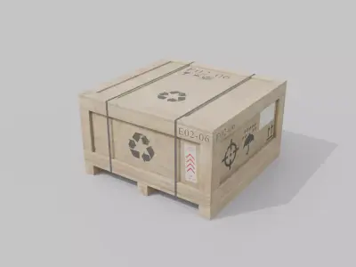 Flat Cube Wooden Crate - Customizable Shipping Box Low-poly 3D model