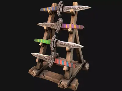 Weapon Rack Dagger Knife Sword Medieval Furniture Armory Set Low-poly 3D model