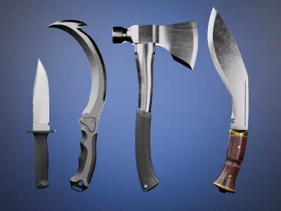 Game Ready Melee Weapon Pack Axe Kukri Knife Sickle PBR Low-poly 3D model