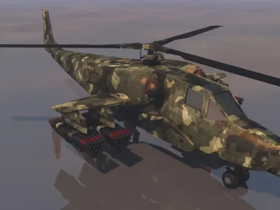 Low poly VR AR game ready Gunship Helicopter VR AR  Low-poly 3D model