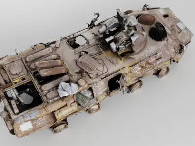 Destroyed BTR-80 wheeled amphibious armoured personnel carrier 3D model get