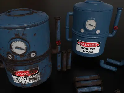 Water boiler pack pipes pack 5 parts boiler 11 parts Low-poly 3D model