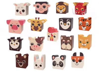 Cube Animal Pack Free low-poly 3D model