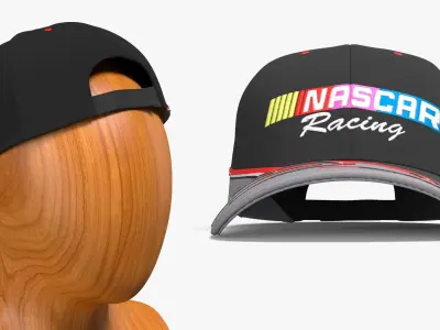NASCAR Racing Vintage Cap 2000s on Wooden Mannequin 3D model