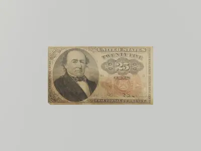 1845 american 25 cent bill Low-poly 3D model