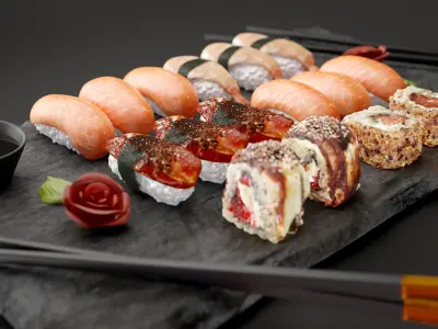 sushi set 3D model purchase