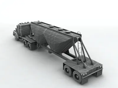 Semi Truck With Dry Cement Trailer Low-poly 3D model
