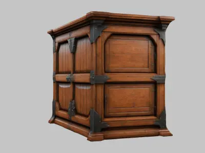 Wooden cabinet Medieval Furniture interior decor Low-poly 3D model