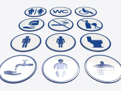 Public Spaces Warning Round Sign Set 3D model