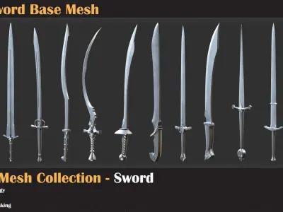 50 Sword Base Mesh - VOL 05 - Game Ready Low-poly 3D model