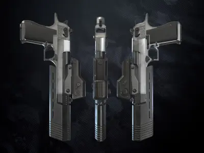 GDE50C Pistol With Hands and Weapon Case Low-poly 3D model