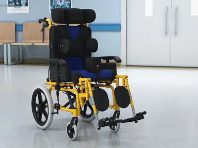  Cerebral Palsy Wheelchair for Children Rigged for Cinema 4D 