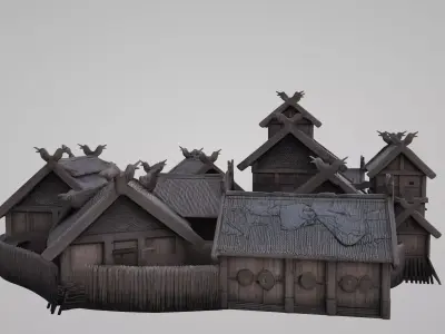 Medieval Viking village house 3D model Low-poly 3D model purchase