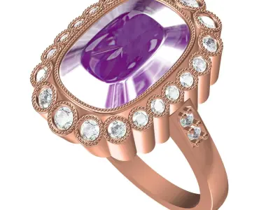 Cushion Cut Purple Diamond Milgrain Bezel Set Cocktail Ring 3D print model