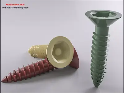 3D Screw  Metal Screw 4x20 Original Sizes Ready for 3D Print 3D print model