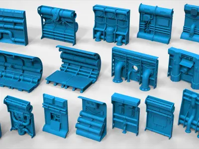 Industrial Walls Collection 2 - 16 pieces 3D model