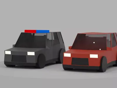 Low Poly SUV two police cars Low-poly 3D model