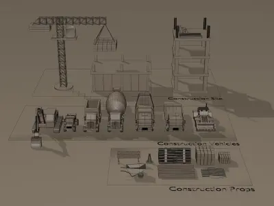 Lowpoly Simple Construction Set Low-poly 3D model