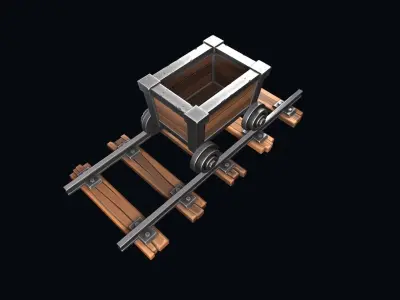 Stylized trolley and rails  Low-poly 3D model