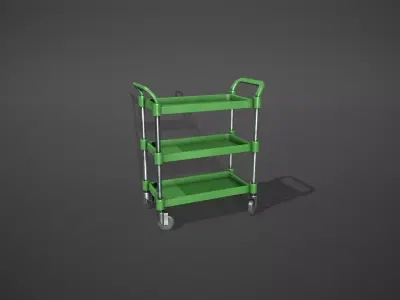 Three Tier Green Service Cart Low-poly 3D model