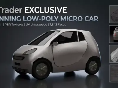 Low Poly Compact smart SUV Game-Ready FBX OBJ Low-poly 3D model