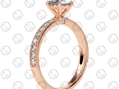 Ring 169 Round Shape milgrain pave set ring with Gems 3D print model