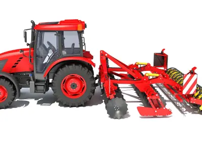 Tractor with Compact Disc Harrow 3D model purchase