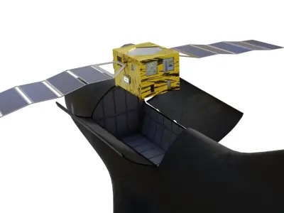 Spaceship Black And Satellite 3D model